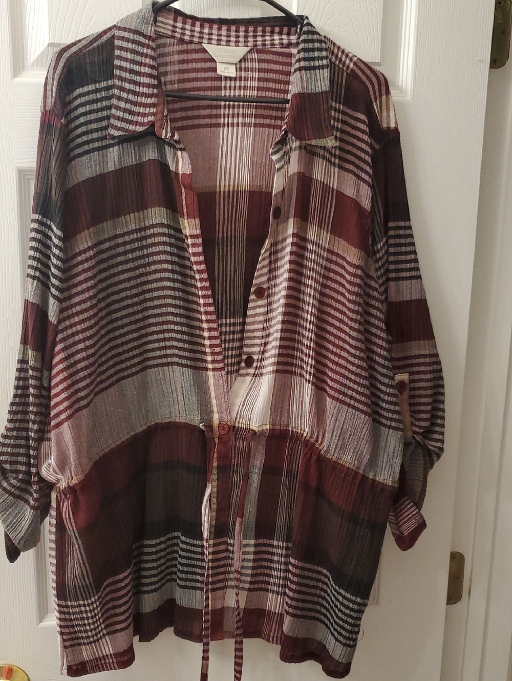 Women's Burgundy Plaid Button-Up Shirt